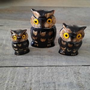 Vintage Carved Owl Figurines - Set of 3